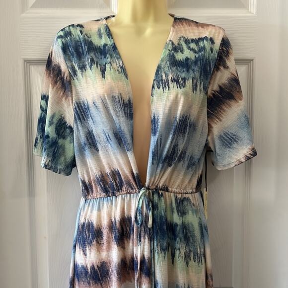 Liberty Love Blue Print Flowing Swimsuit Coverup Woman Size Large Tie Front - Picture 2 of 13